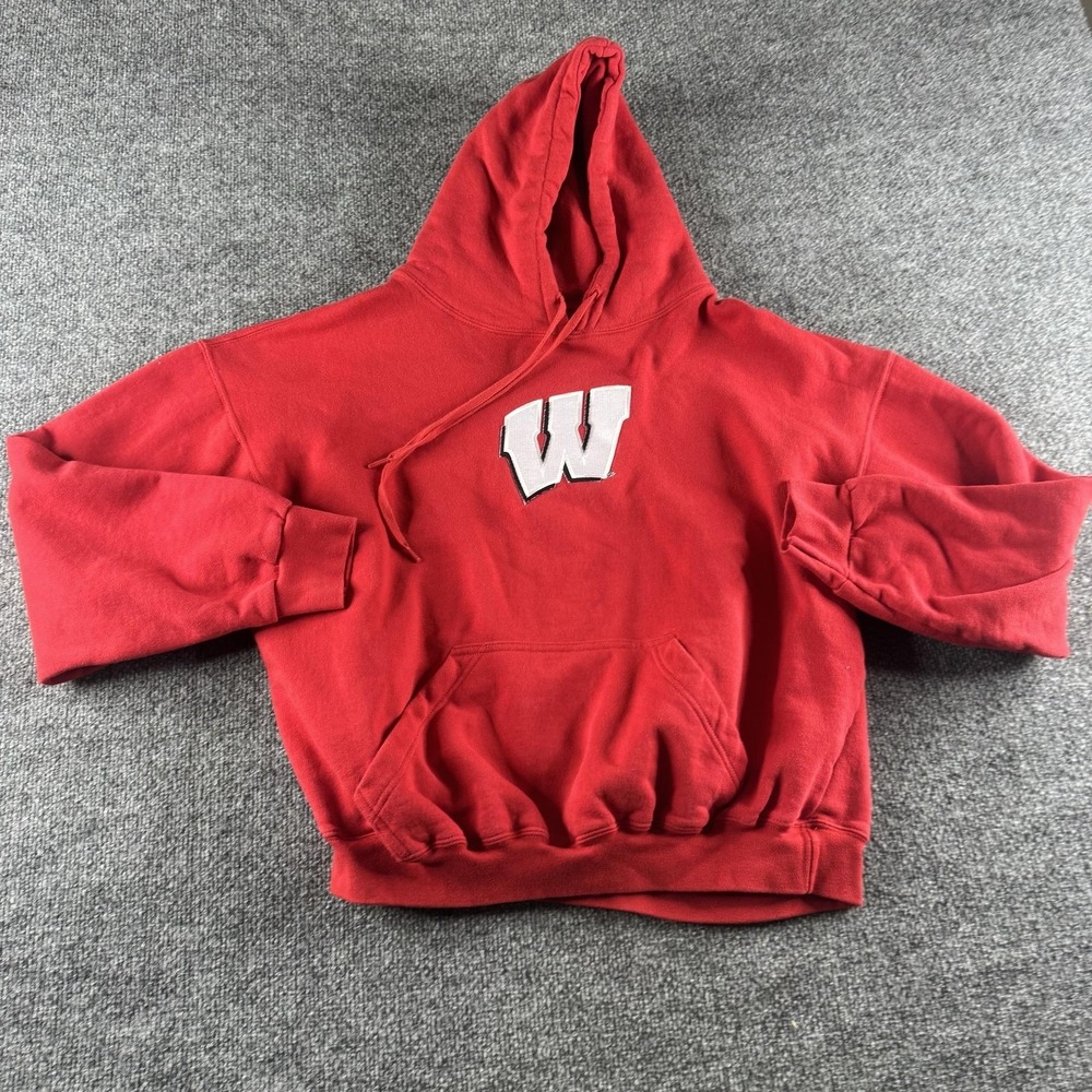 Point Sportswear Wisconsin Badgers Hoodie Mens L Red Fleece W Logo NCAA Football